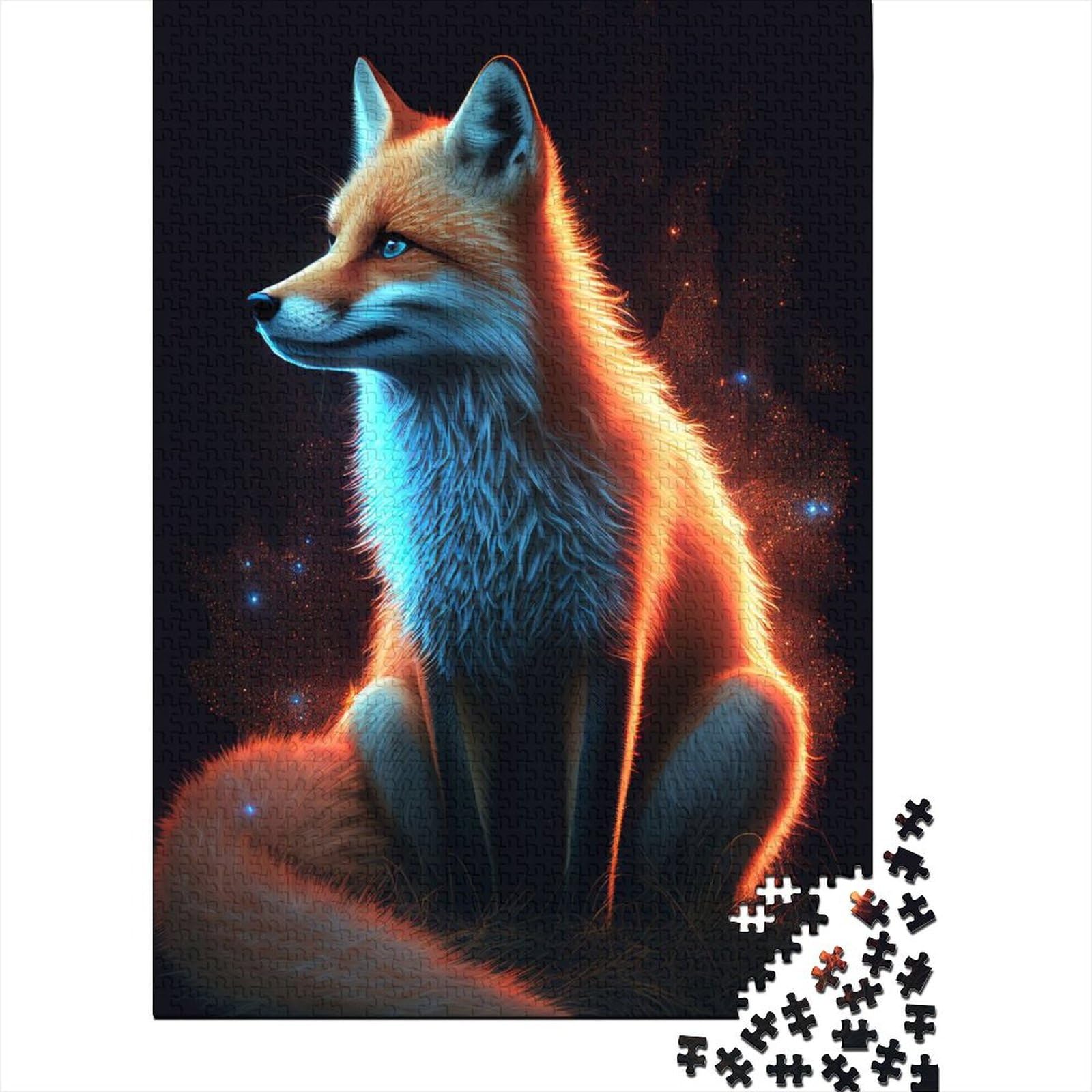 Fuchs leuchtende Nacht Puzzle für Erwachsene 1000 Puzzles für Erwachsene Teenager Puzzles für Erwachsene Lernspiel Herausforderungsspielzeug 75x50cm