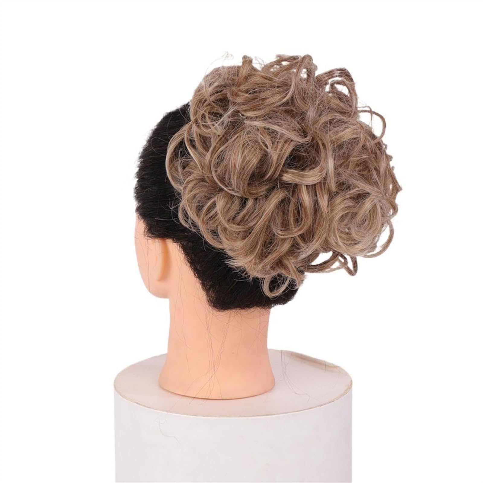 Haarteile Haarknoten Lockiger Chignon, unordentlicher Dutt, Hochsteckfrisur, Clip-in-Haarteil, Haarverlängerungen, Haarnadeln, elastisches Band, synthetischer Haarknoten, Schwarzblond Brötchen Haare(Q