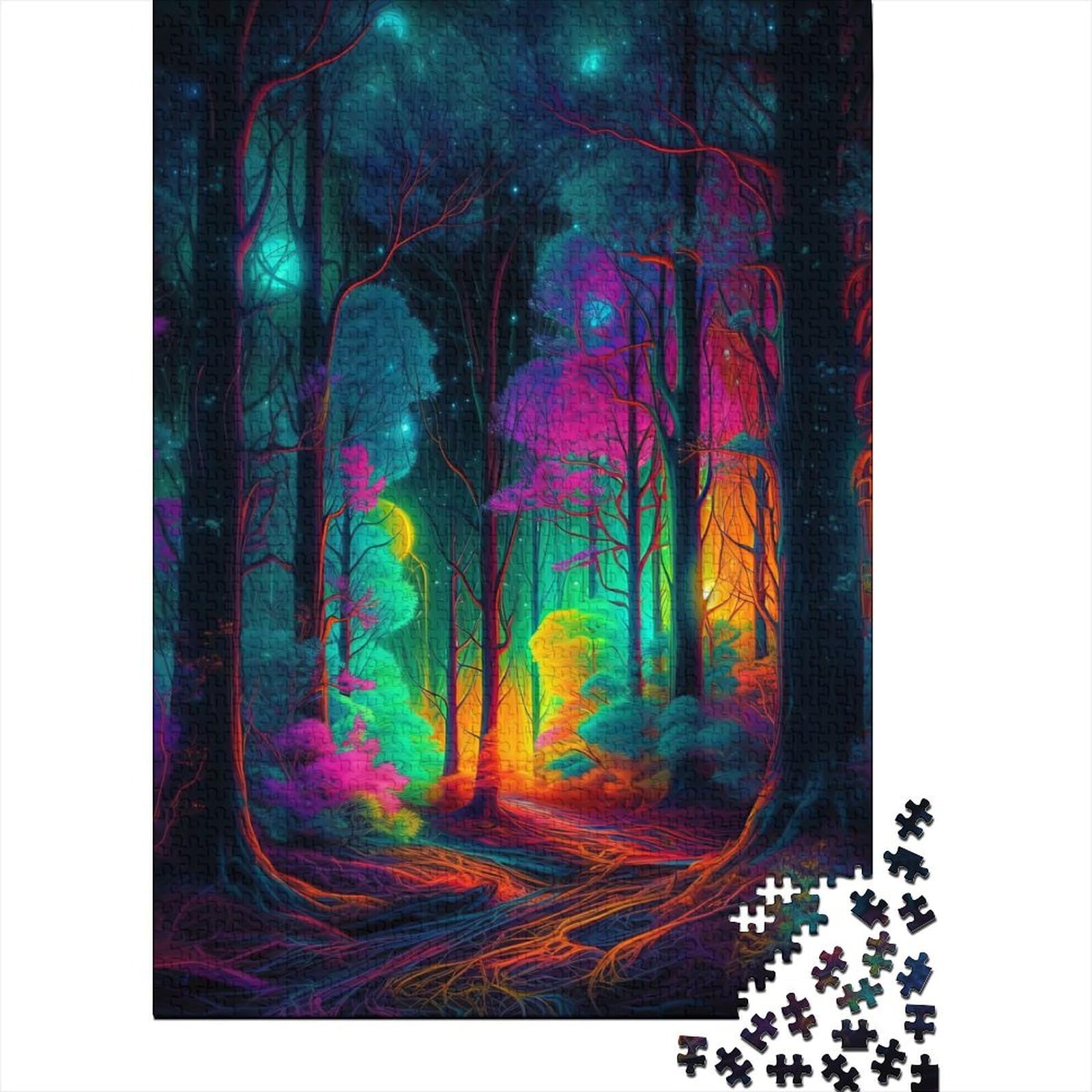 Psychedelischer Wald Puzzles Puzzles für Erwachsene Teenager Kunst Puzzles für Erwachsene 1000 Teile Familienaktivität Puzzles 75x50cm