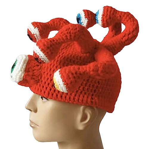 Handgefertigter Oktopus-Augenhut Y2K Mädchen Hut pillingresistent Tier Cosplay Hut weibliche Selfie Party Kopfbedeckung Strickkopfbedeckung Kleid Zubehör