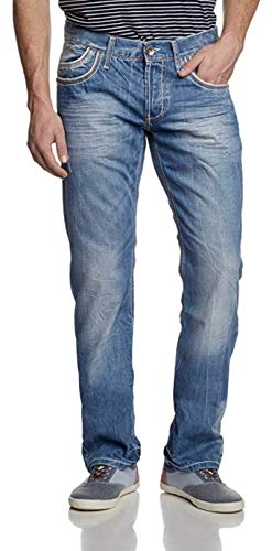 Cipo & Baxx Herren Jeans Hose Dicke Naht Modern Denim Slim Fit Jeans Regular-Fit Straight Hose W31 L30 Blau