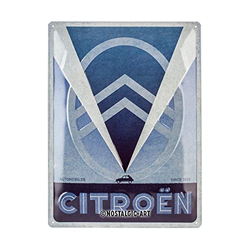 Nostalgic-Art Retro Blechschild, 30 x 40 cm, Citroen – 2CV Logo Blue – Geschenk-Idee für Citroen-Zubehör Fans, aus Metall, Vintage Design