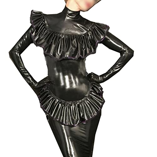 Damen Leder PVC Abend Night Out Party Paket Hüfte Event Kleid Frauen Übergröße Anzüge Split,Schwarz,7XL