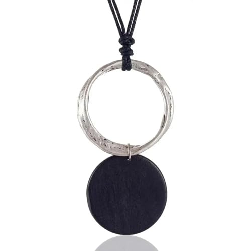 Belachick Charme Halskette Ketten Schmuck Herren Frauen Anhänger Necklace Mehrfarbige Lange Vintage-Halskette Für Damen Mit Holzanhängern. Halsketten Und Anhänger, Halsbänder, Schwarz