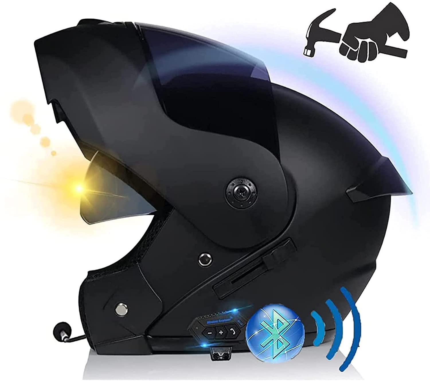 Klapphelme Integrierter Bluetooth-Motorradhelm Modularer Helme,ECE Zertifiziert Integralhelm Motorradhelm Doppelvisier Modularer Helm Rollerhelm Sturzhelm Für Damen Und Herren