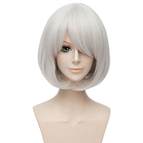 LINLINCD-Anime Coser Wig Cosplay Perücke Nier: Automaten 9s Silvers Weiß Kurze Perücken Corta Cosplay Party Fashion Humiem Kostüm Human Permoines SYNthes Faser Resistent gegen