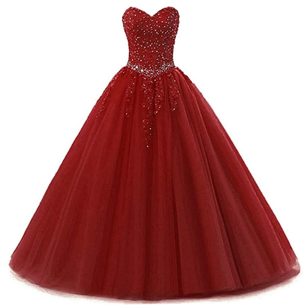 Zorayi Damen Liebsten Lang Tüll Formellen Abendkleid Ballkleid Festkleider Burgund Größe 44