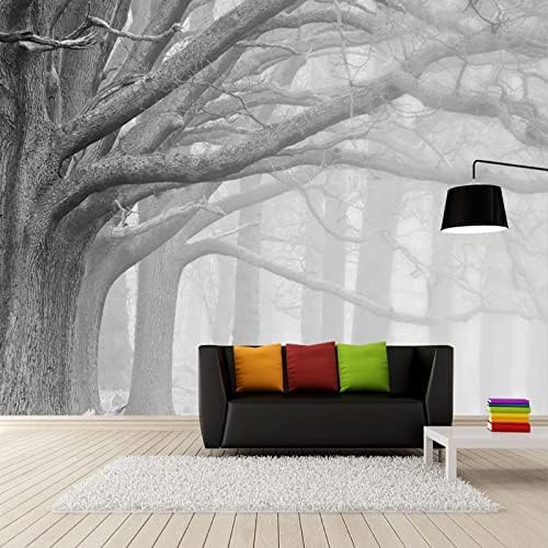 XLMING Schwarzer Und Weißer Waldbaum Im Vintage-Stil 3D Tapete Home Dekoration Wohnzimmer Sofa Schlafzimmer Tv Hintergrund Wand-350cm×256cm