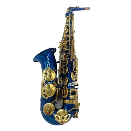 Gold lackiertes saxophon Blau Gold Lack Schlüssel Professionelle Alt Saxophon E Ton Unten Tiefe Vergoldet Gravur Professionelle Stimme(Leather bag)