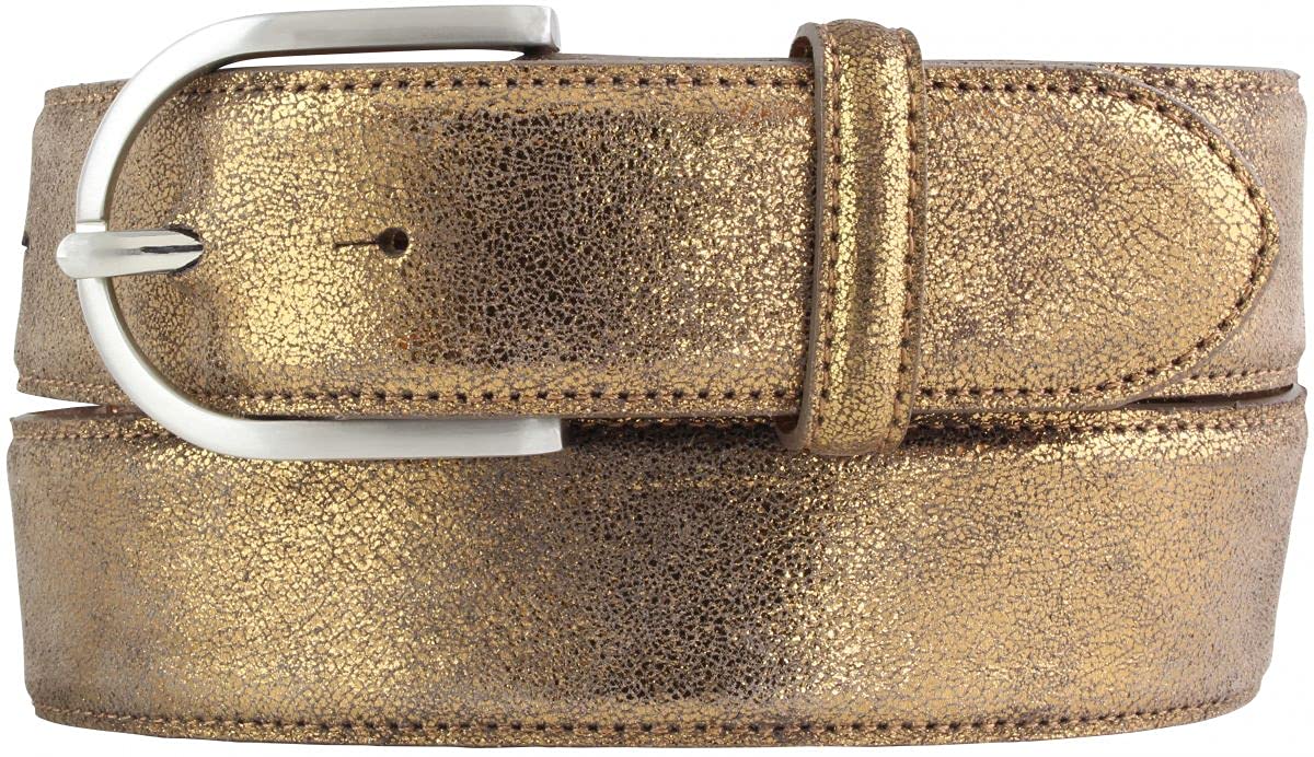 BELTINGER Damen-Gürtel mit Metall-Optik Echt Leder 4 cm | Leder-Gürtel Metallic-Look 40mm glänzend | Metall-Ledergürtel mit runder Gürtelschnalle | Bronze 80cm