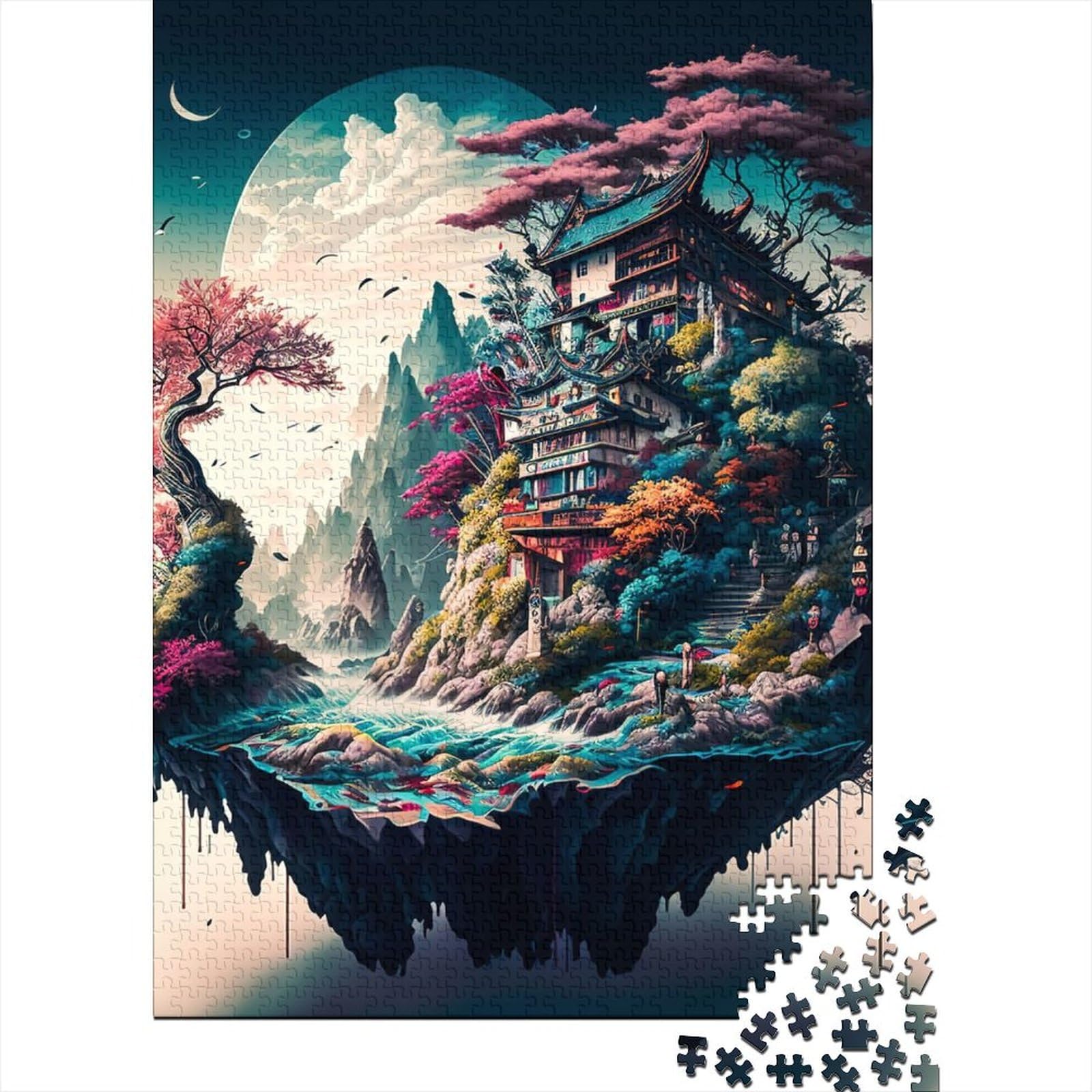 Japanische Landschaft Holzpuzzle für Erwachsene Puzzles 500 Teile für Erwachsene Schwierige Puzzles Großes Holzpuzzle für Erwachsene 52x38cm