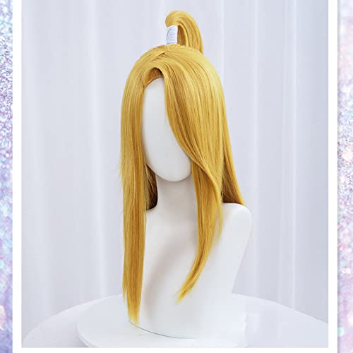 WCCNKK Anime Deidara Cosplay Perücke, Goldgelbe 55 Cm Lange Perücke, Urlaubsparty Drag Perücke, Halloween Party Kostüme Perücke + Kostenlose Perückenkappe, Geschenk Für Anime-Fans,Gelb