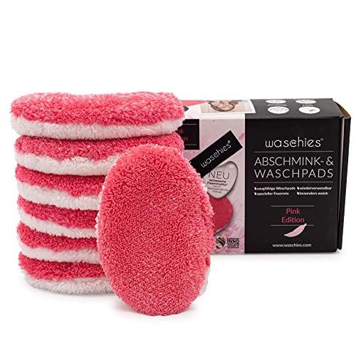 waschies® Waschbare Abschminkpads pink/weiss 7er Set, Gewinner des German Innovation Award | Feinster Fasermix aus Mikrofaser und Viskose | Porentiefe, hautschonende und umweltfreundliche Reinigung