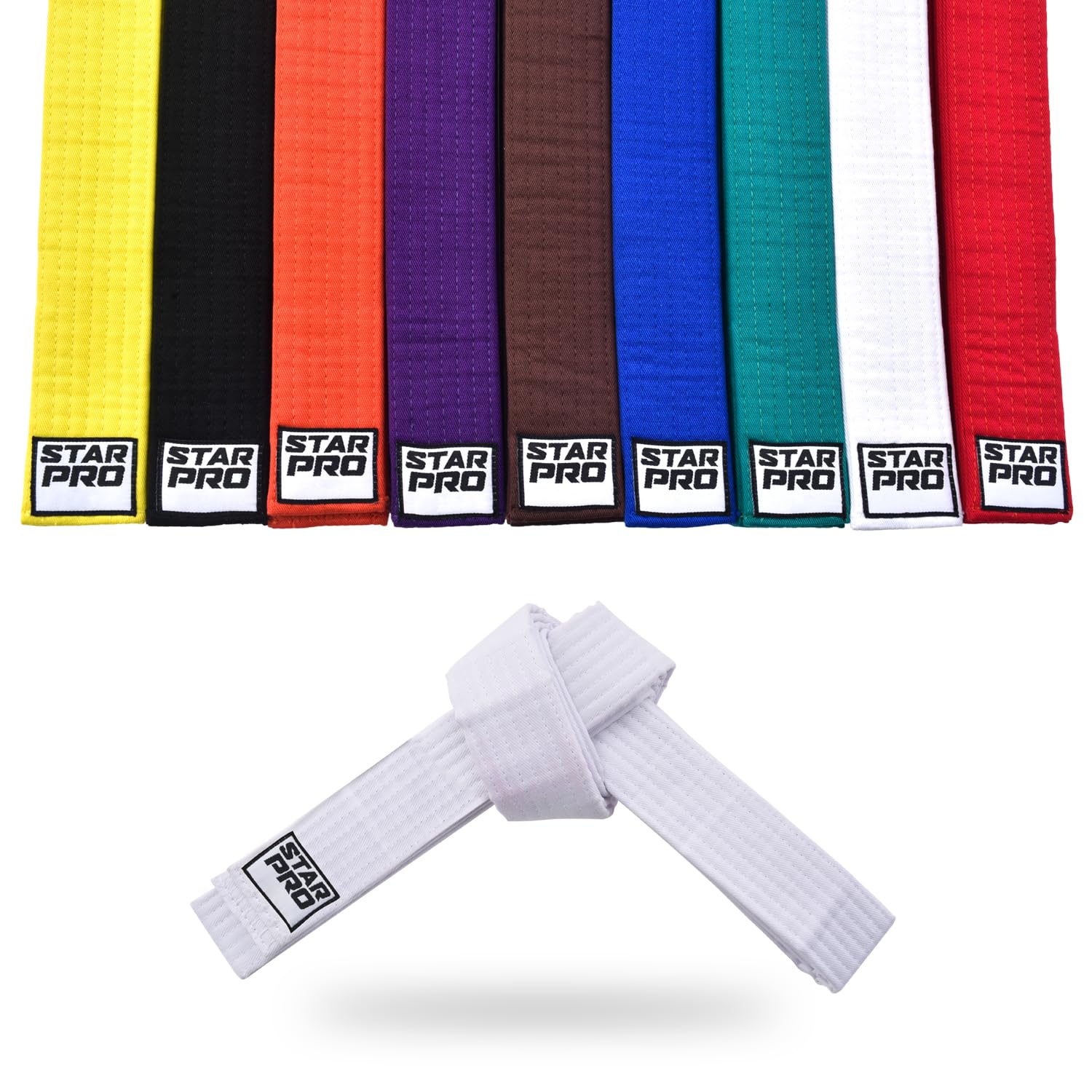 Starpro Martial Arts Grading Belt - 7 Stich Baumwolle - 9 Farben - Leichtes Design für Karate Judo Taekwondo Training und Wettkampf - 240cm 280cm 320cm