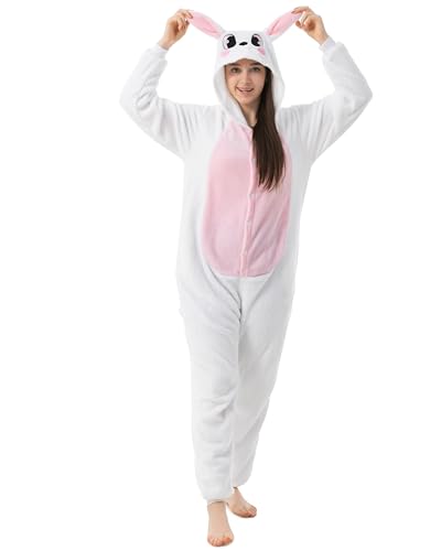 Katara 1744 -Hase rosa/weiß Kostüm-Anzug Onesie/Jumpsuit Einteiler Body für Erwachsene Damen Herren als Pyjama oder Schlafanzug Unisex - viele Verschiedene Tiere