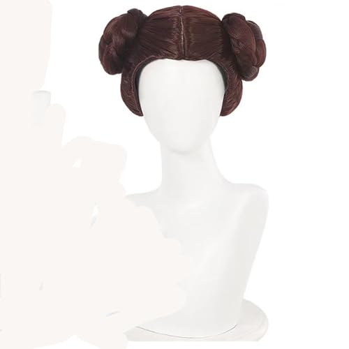 WCCNKK Leia Organa Solo Cosplay Perücke + Perückenkappe, Braunes, Kurzes, Tailliertes Haar, Geeignet Für Halloween, Party, Karneval, Halloween-Dekorationszubehör, Anime-Geschenk