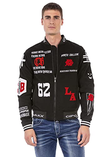 Cipo & Baxx Herren Collagejacke Freizeit Sweatjacke Übergangsjacke CJ274 Schwarz S