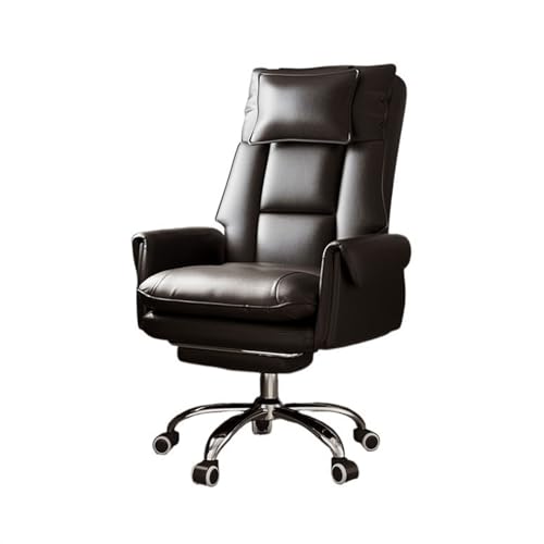 Zhaoj24-05 Bürostuhl Ergonomischer Freizeit Sofa Stuhl Bequem Sitzende Büro Stuhl PU Leder Drehstuhl Haushalt Liege Computer Stuhl Schreibtischstuhl(Schwarz)