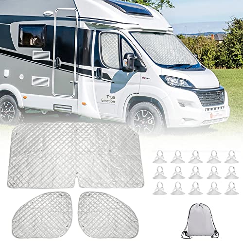 ConBlom Thermorollo Set für ducato, ducato internes Thermo-Rollo-Set, 1 Frontscheibenrollo und 2 Seitenfensterrollos zum Isolieren, Warmhalten und Schützen der Privatsphäre