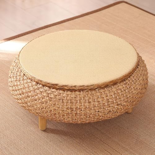 Gvqng Couchtisch, Handgeflochtener Rattantisch, Multifunktional Tatami-Couchtisch, Kreativer Kleiner Niedriger Tisch, Moderner Japanischer Stil, Beistelltisch Aus Geflochtenem,B,58 * 58 * 27cm