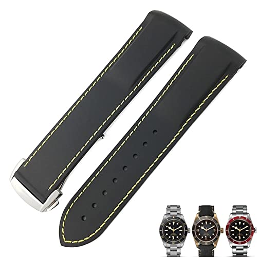 BANDKIT Uhrenarmband für Tudor Black Bay für Herren, 20 mm, 22 mm, Gummi, Faltschnalle, Schwarz / Blau / Rot, 22 mm, Achat