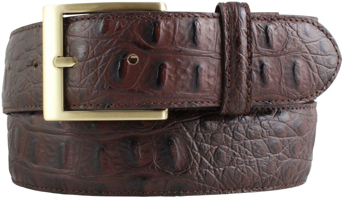 BELTINGER Gürtel mit goldener Gürtelschnalle und Krokoprägung 4 cm | Leder-Gürtel 40mm Kroko-Optik | Kroko-Muster 4cm | Braun 110cm