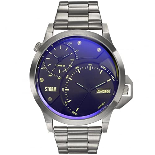 STORM London AVALONIC Lazer Blue, Herrenarmbanduhr, 5 bar Wasserdicht, Edelstahlgehäuse, Dual-Time, Datumsfunktion