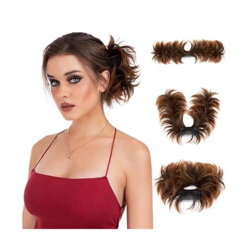 Haarteil Clip-In-Haarteile, Donut-Hochsteckfrisur, Kunsthaar-Dutt-Extensions, unordentliches lockiges Haar, Chignon, Haargummis, Haarteile for Frauen Haarverlängerung(2T30)