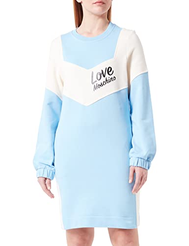 Love Moschino Women's Loose fit Long-Sleeved with Contrast Color Inserts, Back Sleeves and Italic Logo Print on Front Dress, BEIGE Sky, 42