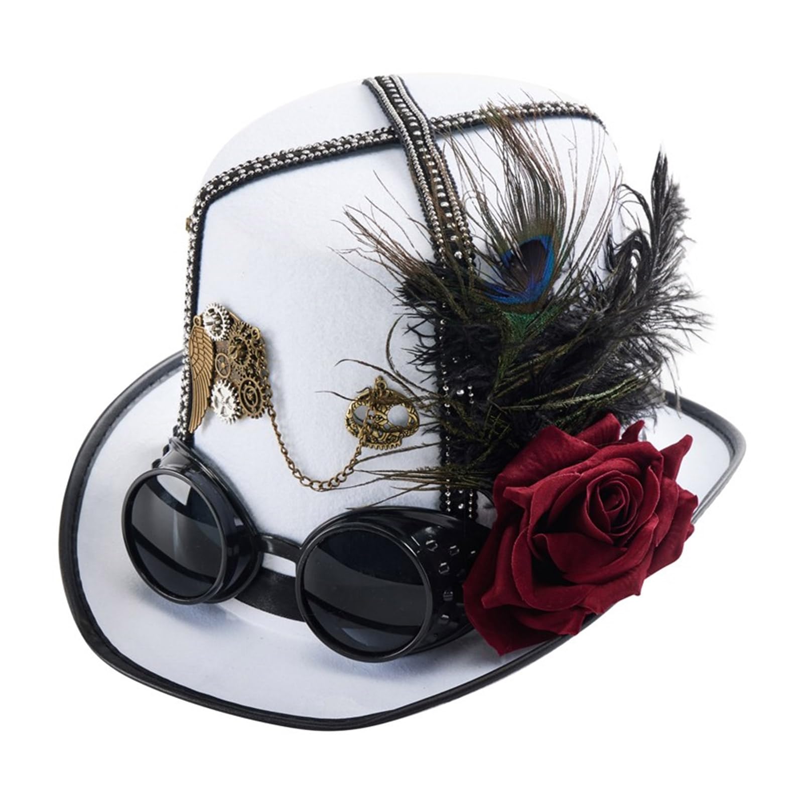 MEELYHOME Steampunks Flat Top Hut für Damen und Herren mit Brille Halloween Cosplay Party Kostüm Hut Gothic Stil Hut Mode Kopfbedeckung Steampunks Hut