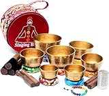 Handgeschlagene Klangschalen-Set- 7 Chakra-Heilklangschalen-Set- Klangschalen-Set 7 - tibetische Klangschalen-Singschalen-Set aus Nepal