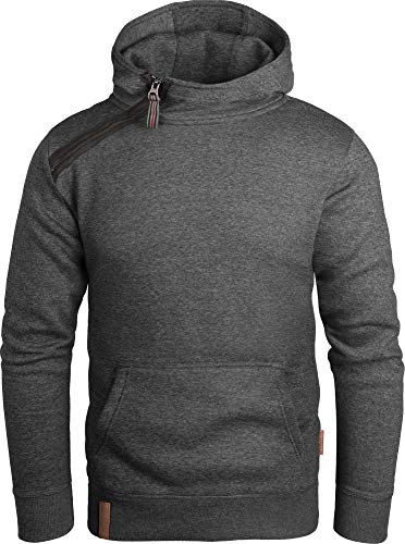 Grin&Bear Herren Kapuzenpullover mit schräg Zip anthrazit, L, GEC435