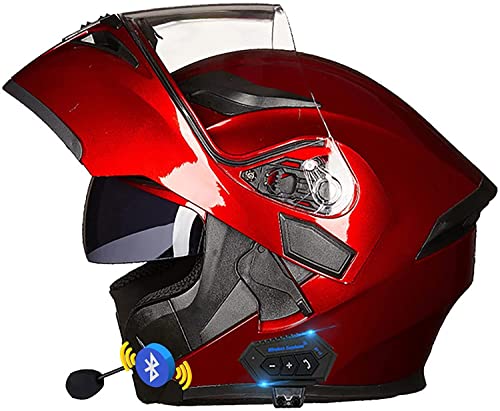 Klapphelme mit Bluetooth-Motorradhelm Damen und Herren,DOT/ECE Zertifiziert Modularer Helme Integralhelm Motorradhelm mit Double Lens Rollerhelm Sturzhelm (Color : H, Größe : L=59-60cm)