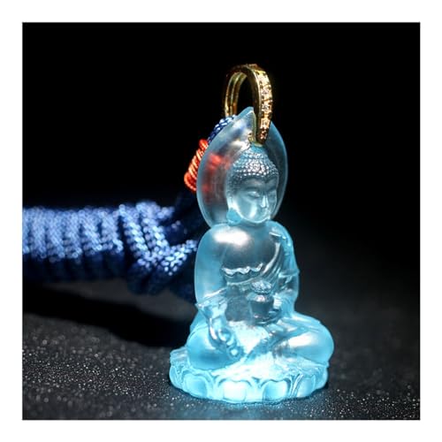 CKSEKD Foxi Buddha-Statue-Halskette, Dreidimensionaler Apotheker-Buddha-Anhänger Aus Glas, Unisex-Buddha-Statue-Halskette, Talisman, 1 Stück(Light blue)