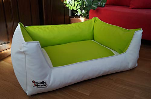 Hundebett Hundesofa Schlafplatz Kunstleder Acceso Farbe und Größe wählbar von XS bis XXL (70 cm X 50 cm, Weiss Limone)