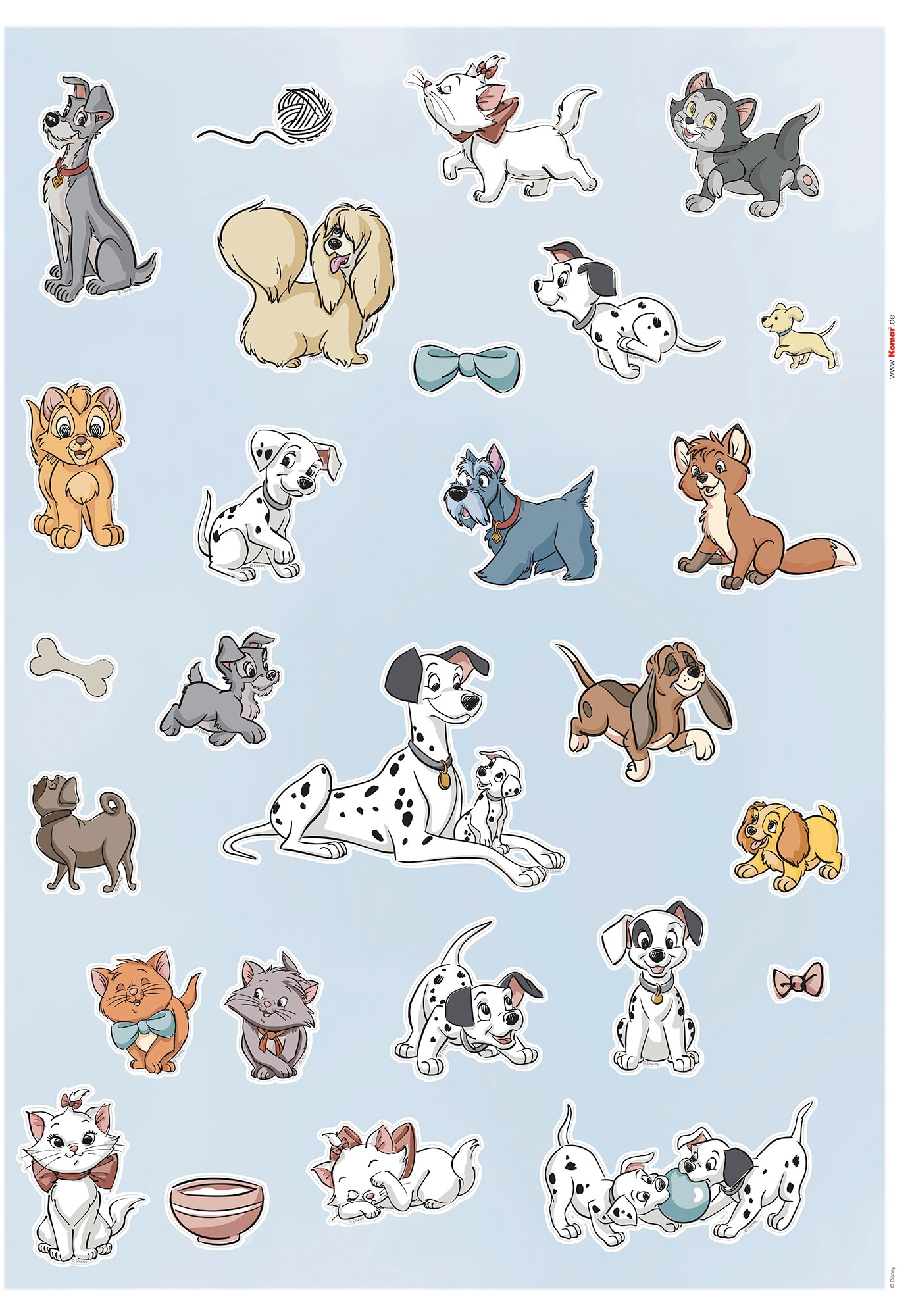 Komar Wandtattoo "Disney Cats and Dogs", (27 St.), 50x70 cm (Breite x Höhe), selbstklebendes Wandtattoo