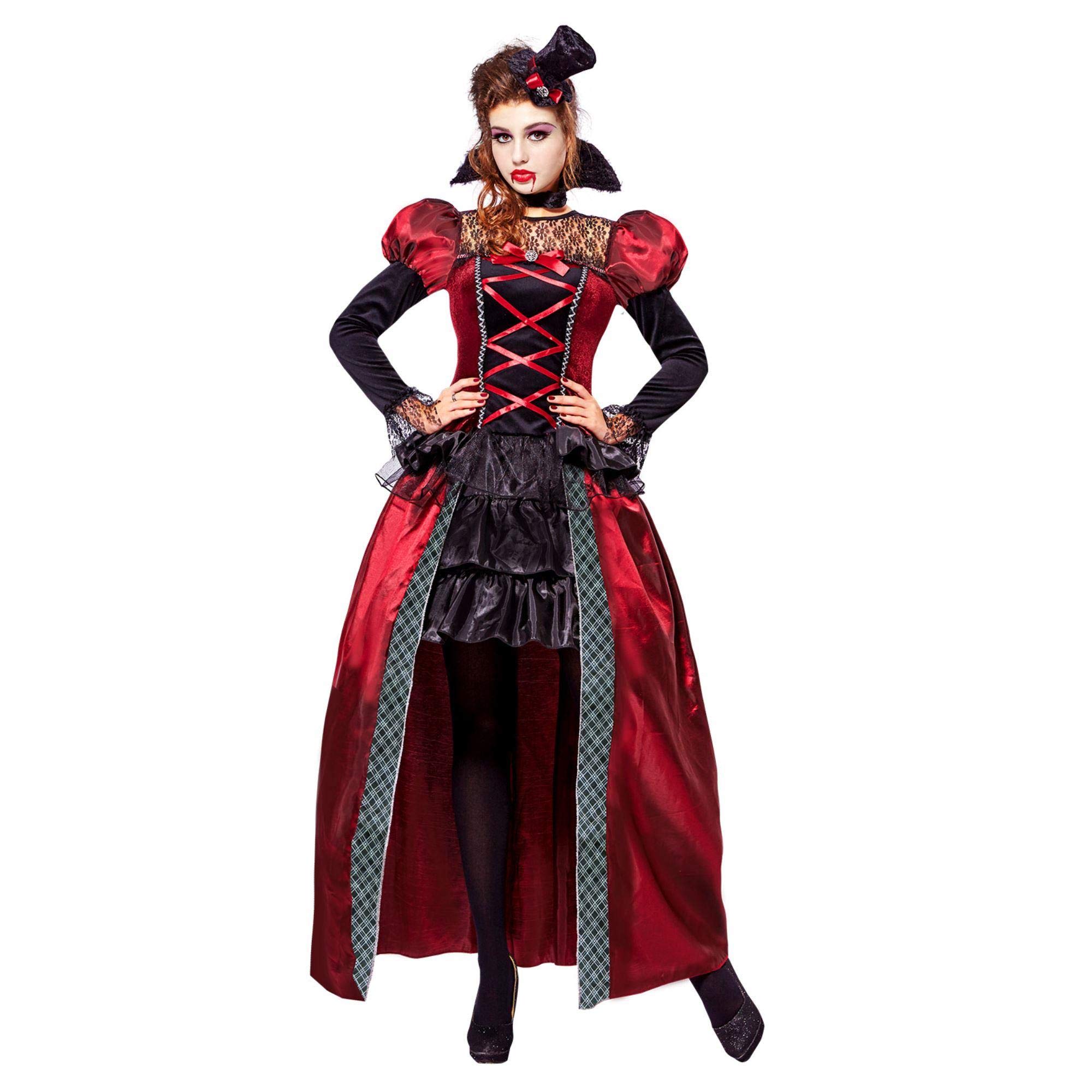 Widmann - Kostüm Viktorianische Vampirin, Kleid, Stehkragen, Minihut, Halloween, Karneval, Mottoparty