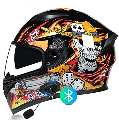 Integralhelm Motorradhelm Helm Motorrad Mopedhelm,mit Bluetooth-Headset,Unisex Offroad Integralhelm Schutzhelm, Cruiser Scooter Vespa Mofa-Helm DOT/ECE-Zertifiziert (Color : I, Größe : 2XL=63-64cm)