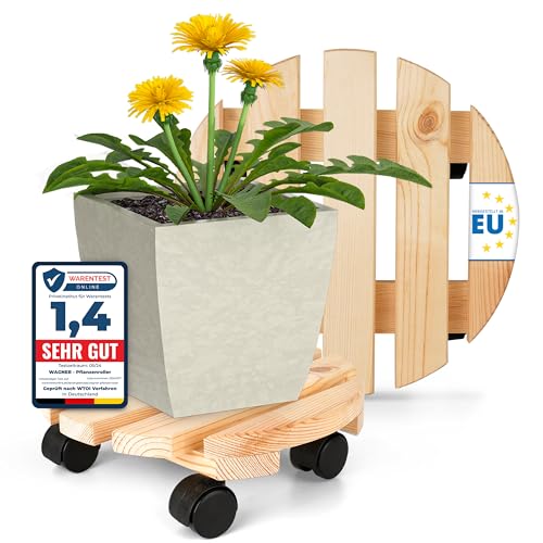 Oramics 2 Stück Pflanzenroller Rund aus Massivholz – Ø30 x 8 cm bis 120 KG belastbar – Rollbrett für Pflanzen, Blumentöpfe und Blumenkübel – Blumentopf Untersetzer mit 4 Rollen