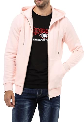 Cipo & Baxx Herren Sweatjacke Sweatshirt Basic Kapuzenpullover Reißverschluss Sweat CL556 Pink XL