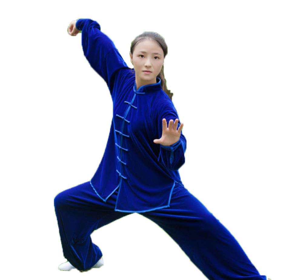 Tai Chi Uniform Und Samt Halten Warm Atmungsaktiv Tai Chi Kleidung Kung Fu Qi Gong Kleidung Kampfsport Kleidung Gruppenleistungskleidung Herbst Winter Style,Blue-XL