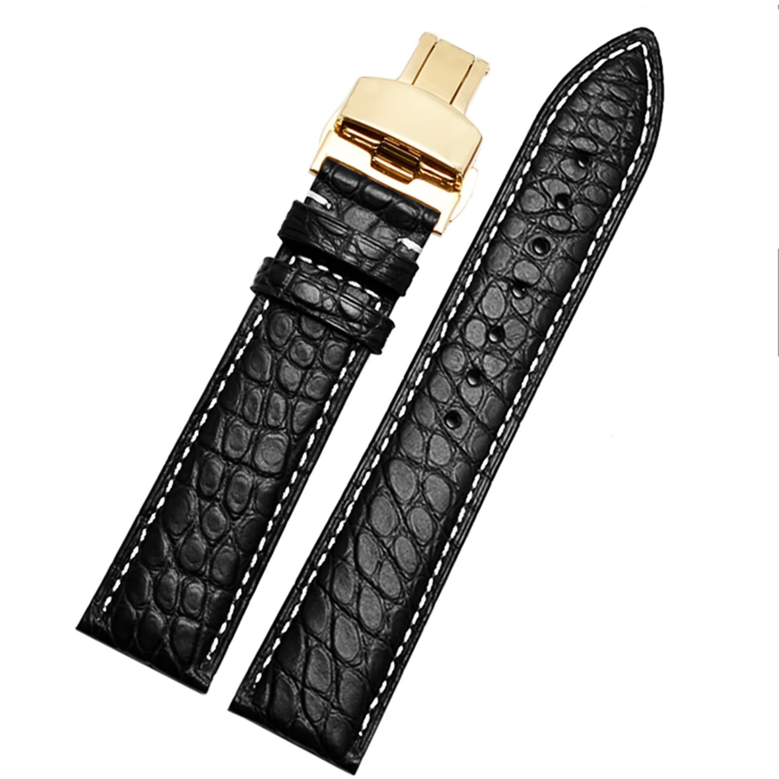 SCRUBY Crocodile -Leder -Uhrband für jedes Marken -Armband 12 13 14 15 mm Träger mit Klappverschluss(Black white gold,14mm)