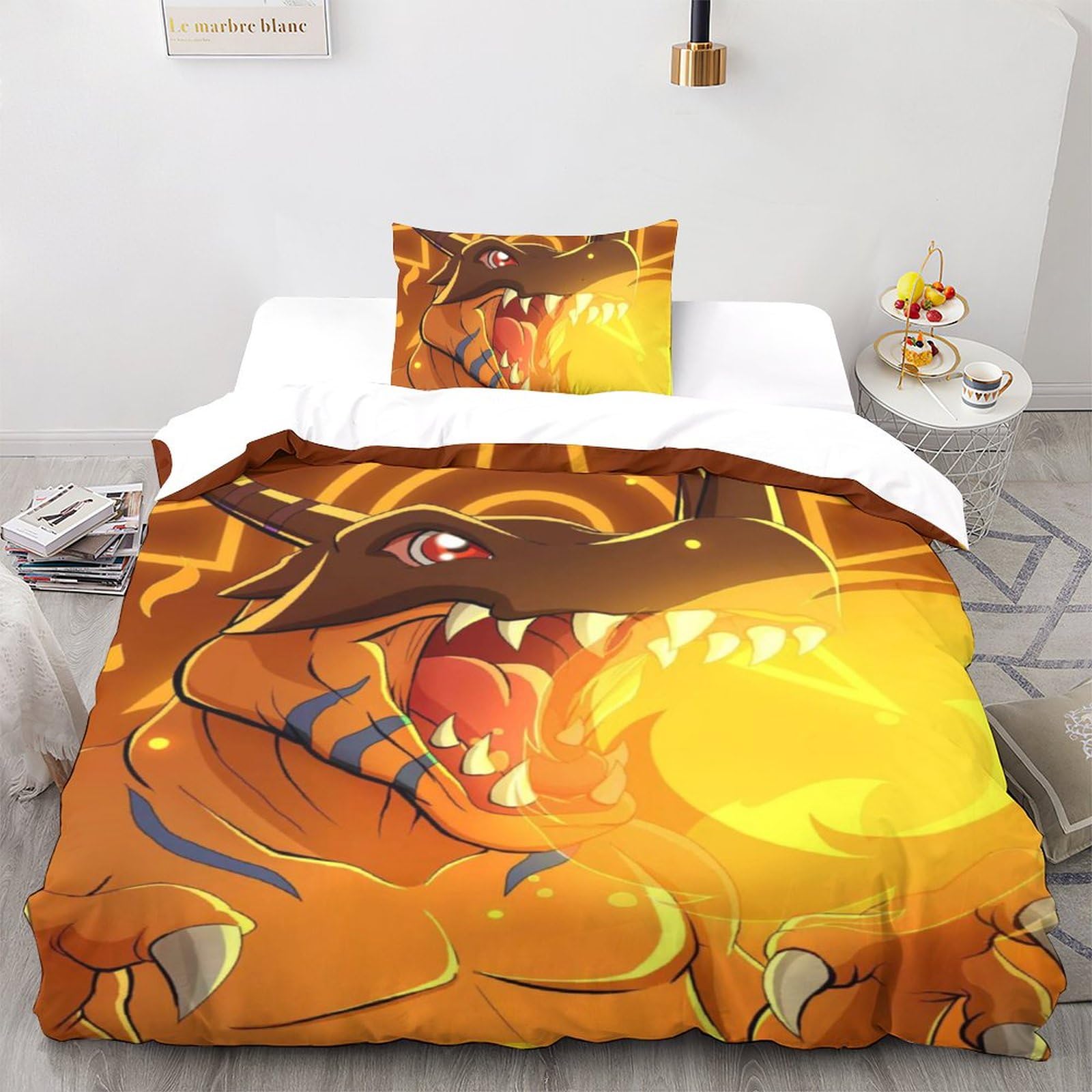 UKALOU Digimon Adventure Anime 3D Bettbezug Set Mit Kissenbezug, Bettwäsche Set, Modisch Bettbezüge Mikrofaser Bettbezug Mit Reißverschluss Single（135x200cm）