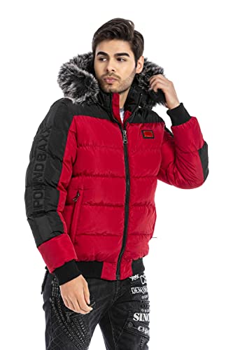 Cipo & Baxx Herren Winterjacke Kapuzenjacke Outdoor Jacke CM182 Rot XXL