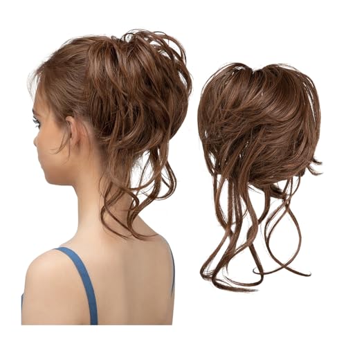 Haarteil Haargummi Synthetischer unordentlicher Dutt, elastische Haarteile, lockiges Haargummi, Schwarzbraun, tägliches Chignon-Band, Hochsteckfrisur, Donut, natürliches Kunsthaar for Frauen Haarverlä