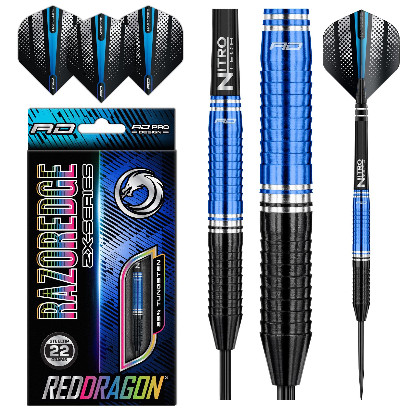 RED DRAGON Razor Edge ZX die Reihe Dartpfeile Tungsten Profi Steel Darts mit Flights und Schäfte (ZX-3, 22G)