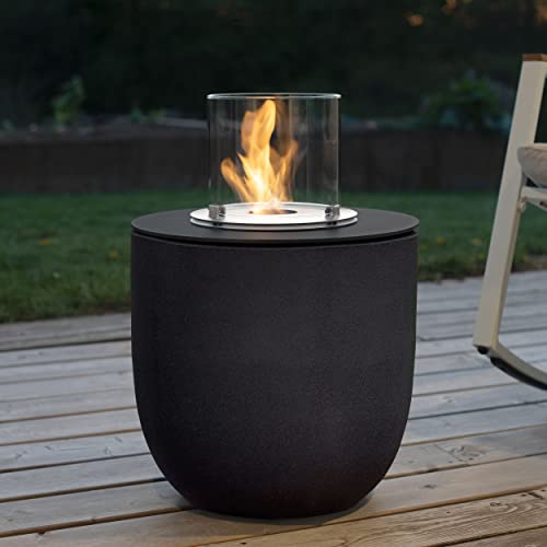 muenkel design Vigo – Bio-Ethanol Feuerstelle Gartenfackel Terrassenfeuer mit Round Burner 250 Brennkammer – Korpus Asphalt-schwarz