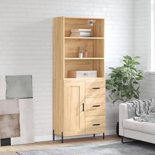 CCCINER Highboard Sonoma-Eiche 69,5x34x180 cm Holzwerkstoff,Edler HighboardSchrank aus SonomaEiche für vielseitigen Stauraum im Wohnzimmer