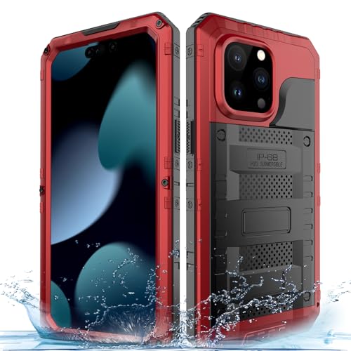 SUREKYA Ganzkörper-Schutzhülle für iPhone 15/15 Pro/15 Plus/15 Pro Max, robuster Schutz mit integriertem Displayschutz, wasserdicht, stoßfest, staubdicht (15, Rot)