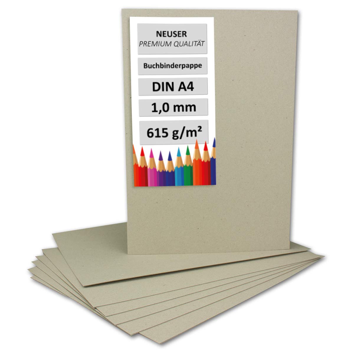 NEUSER PAPIER 50 Stück Buchbinderpappe DIN A4 - Stärke 1,0 mm (0,1 cm) - Grammatur: 615 g/m² - Format: 29,7 x 21,0 cm - Farbe: Grau-Braun